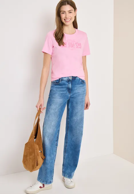 Basic T-Shirt mit Rundhals und Print light blush rose