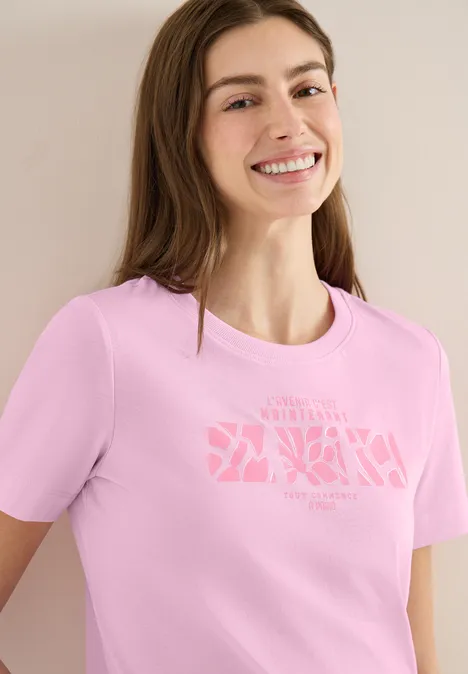 Basic T-Shirt mit Rundhals und Print light blush rose