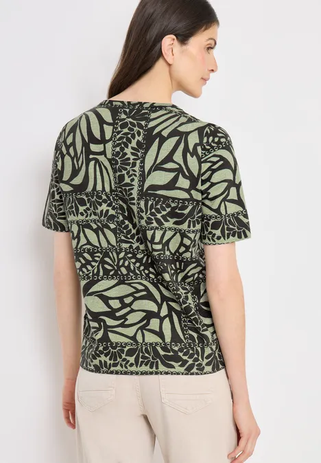 Kurzarm T-Shirt mit Patchwork Print raw khaki