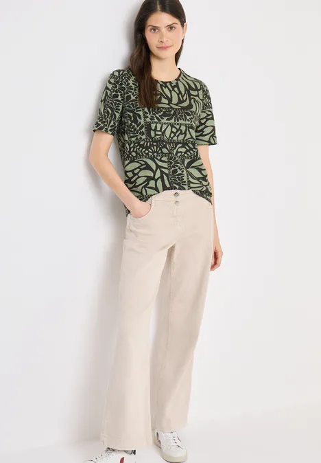 Kurzarm T-Shirt mit Patchwork Print raw khaki