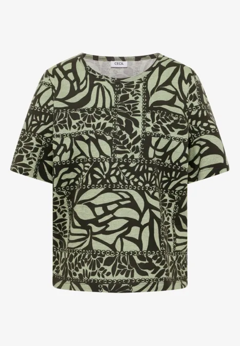 Kurzarm T-Shirt mit Patchwork Print raw khaki