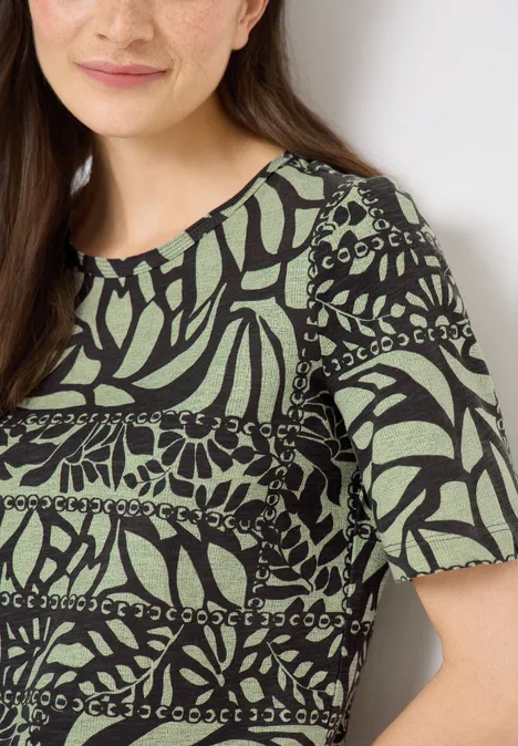 Kurzarm T-Shirt mit Patchwork Print raw khaki