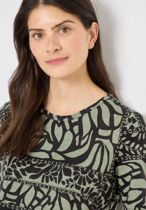 Kurzarm T-Shirt mit Patchwork Print raw khaki