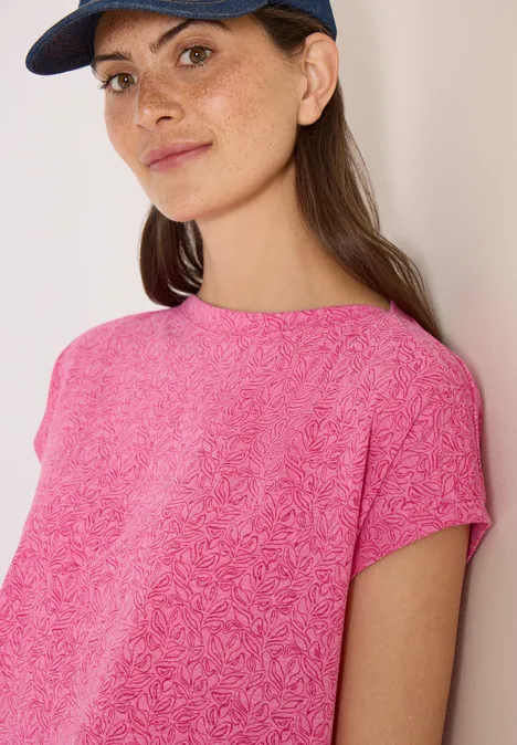 Shirt im Ausbrenner-Look mit Boatneck beetroot pink melange