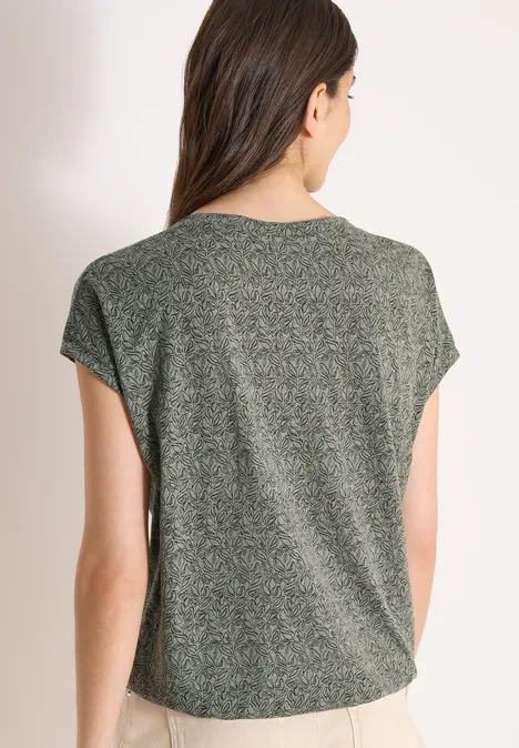 Shirt in burnout look met boothals khaki melange