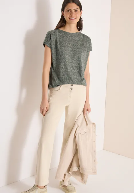 Shirt in burnout look met boothals khaki melange