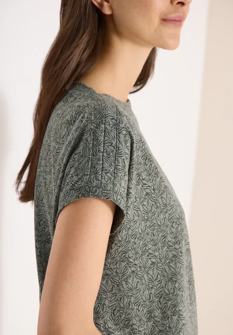 Shirt in burnout look met boothals khaki melange