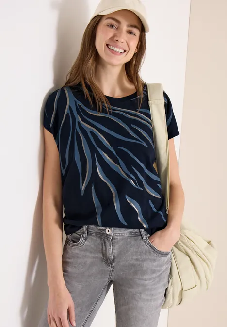 Shirt met ronde hals en frontprint universal blue