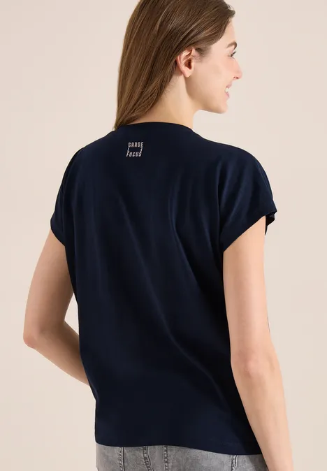 Shirt met ronde hals en frontprint universal blue