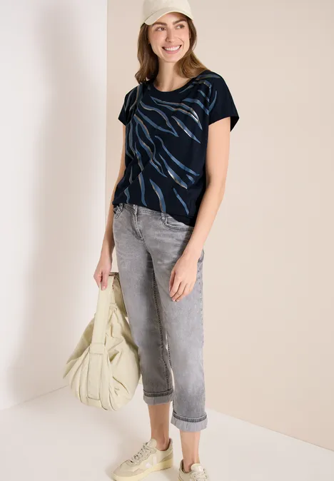 Shirt met ronde hals en frontprint universal blue