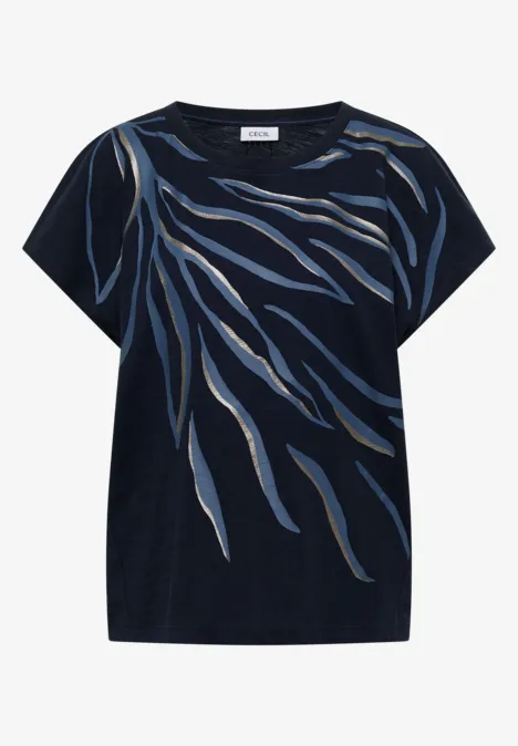 Shirt met ronde hals en frontprint universal blue