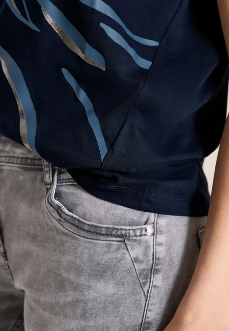 Shirt met ronde hals en frontprint universal blue