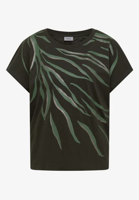 Shirt met ronde hals en frontprint raw khaki