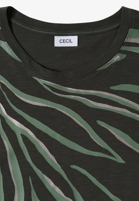 Shirt met ronde hals en frontprint raw khaki