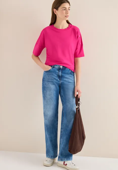 T-Shirt mit Rundhals und Knopfdetail beetroot pink