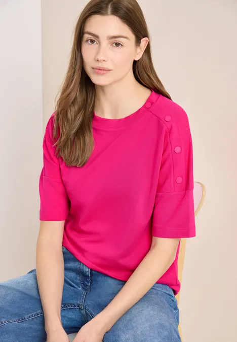 T-Shirt mit Rundhals und Knopfdetail beetroot pink