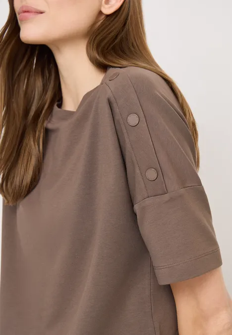 T-Shirt mit Rundhals und Knopfdetail urban taupe
