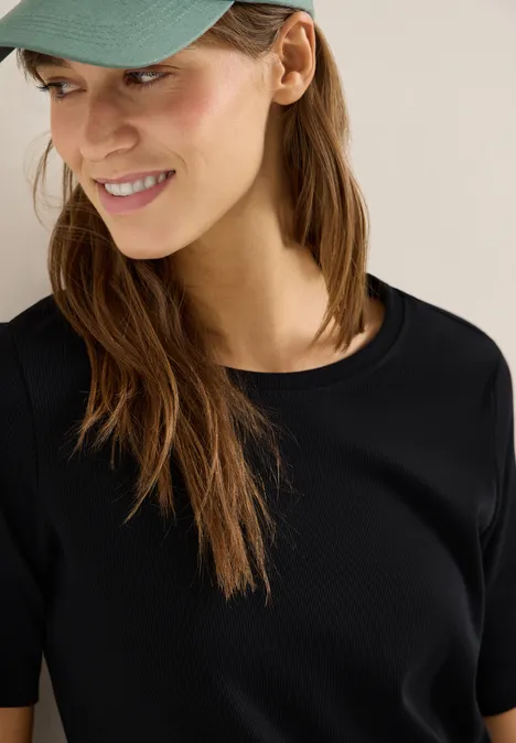 T-shirt basique à structure côtelée Black