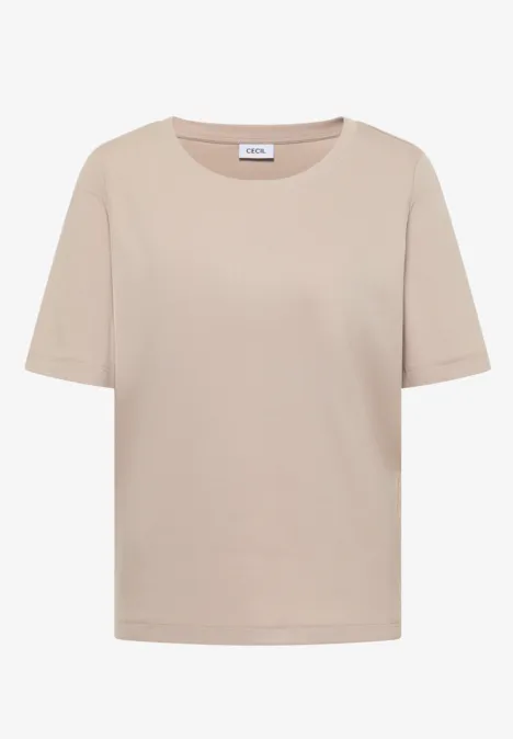 Beige T-shirt met ronde hals en korte mouwen van zacht stof.