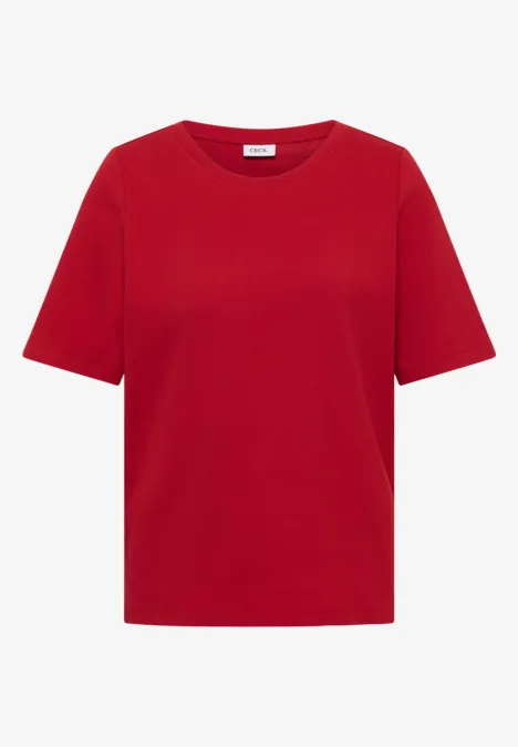 Rotes T-Shirt mit kurzem Schnitt, schlicht und modern.