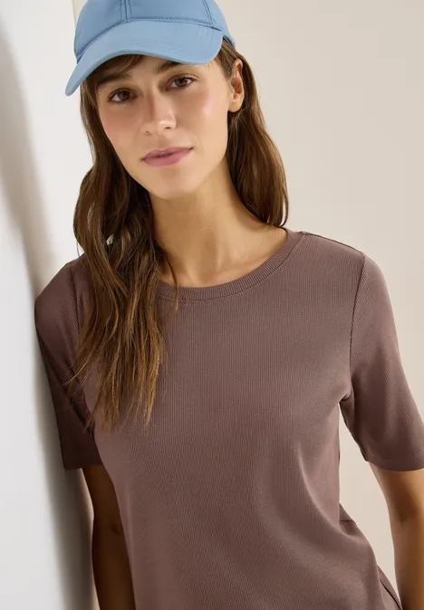 T-shirt basique à structure côtelée urban taupe T-shirt basique à structure côtelée urban taupe