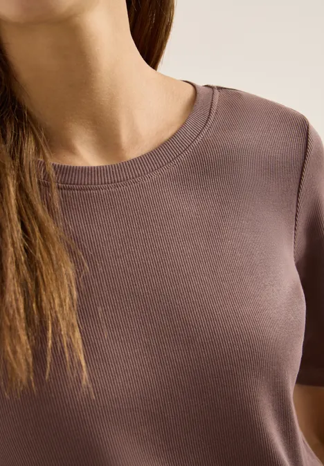 T-shirt basique à structure côtelée urban taupe T-shirt basique à structure côtelée urban taupe