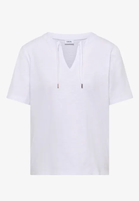 Shirt met korte mouwen en gespleten hals White