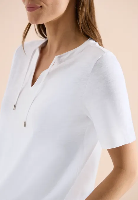 Shirt met korte mouwen en gespleten hals White