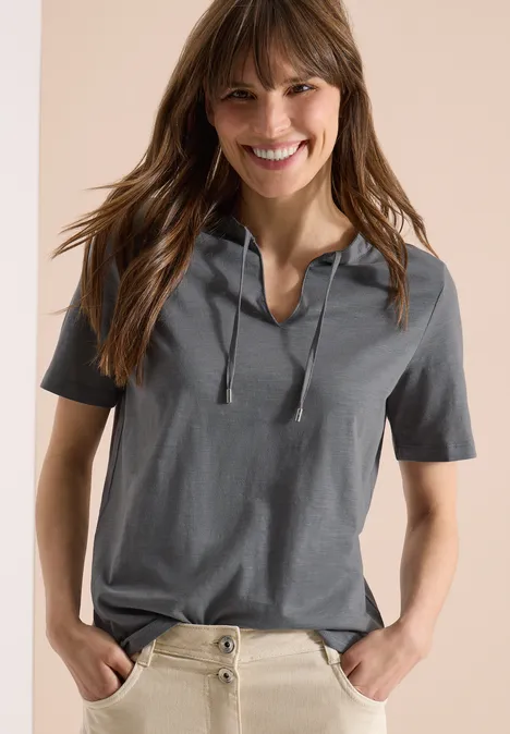 Kurzarm Shirt mit Split Neck graphite light grey