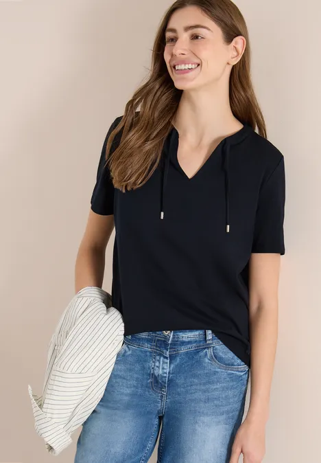 Shirt met korte mouwen en gespleten hals universal blue