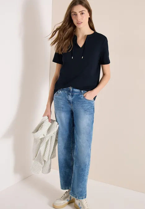 Shirt met korte mouwen en gespleten hals universal blue