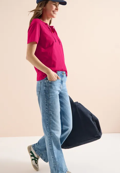 Shirt met korte mouwen en gespleten hals beetroot pink Shirt met korte mouwen en gespleten hals beetroot pink