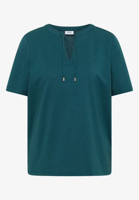 Kurzarm Shirt mit Split Neck jungle green