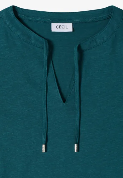 Kurzarm Shirt mit Split Neck jungle green