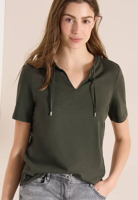 Kurzarm Shirt mit Split Neck khaki