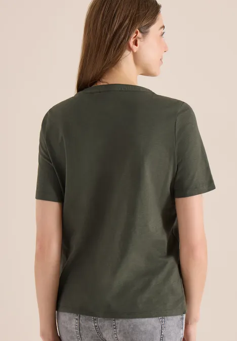Kurzarm Shirt mit Split Neck khaki