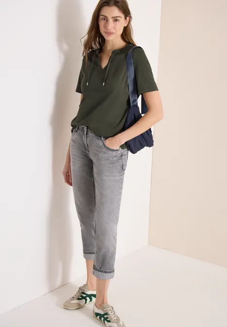 Kurzarm Shirt mit Split Neck khaki