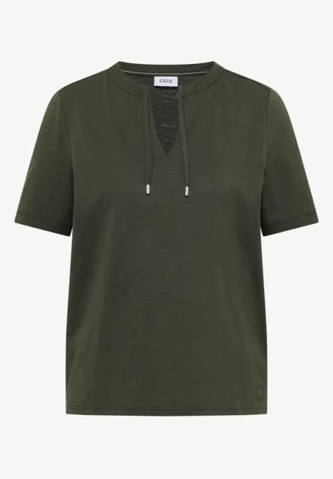 Kurzarm Shirt mit Split Neck khaki