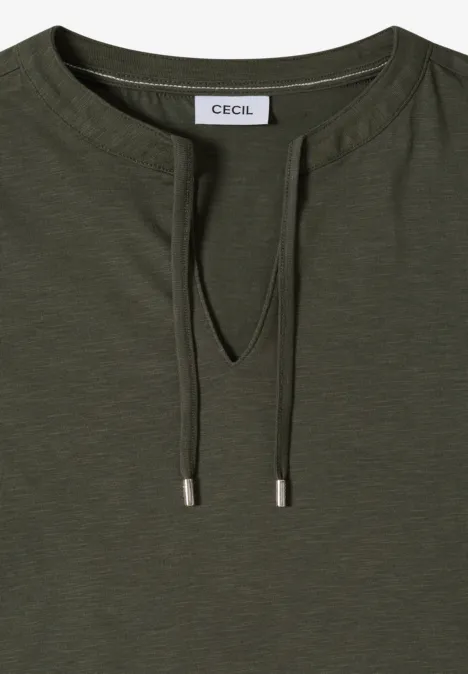 Kurzarm Shirt mit Split Neck khaki