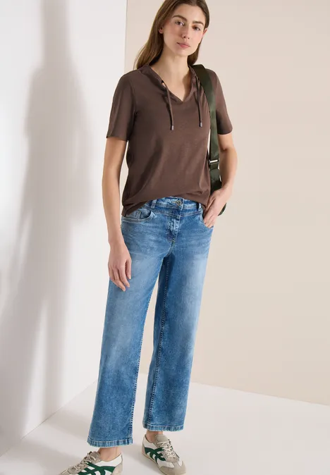 Kurzarm Shirt mit Split Neck urban taupe