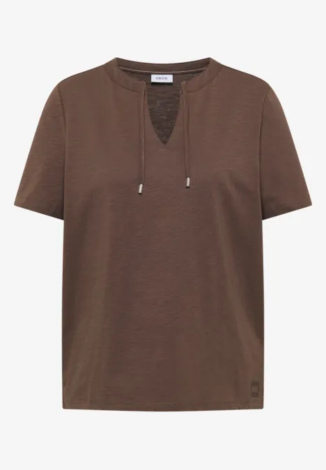 Kurzarm Shirt mit Split Neck urban taupe