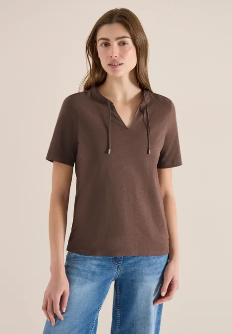 Kurzarm Shirt mit Split Neck urban taupe