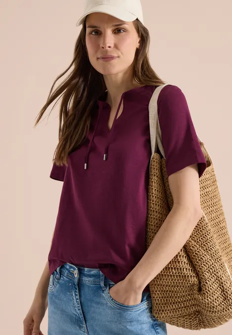 Kurzarm Shirt mit Split Neck sweet grape red Kurzarm Shirt mit Split Neck sweet grape red