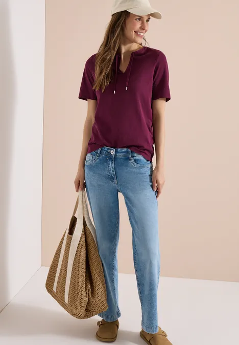 Kurzarm Shirt mit Split Neck sweet grape red Kurzarm Shirt mit Split Neck sweet grape red