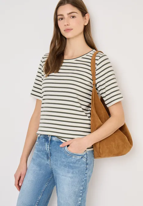 Basic T-Shirt in Rippstruktur khaki