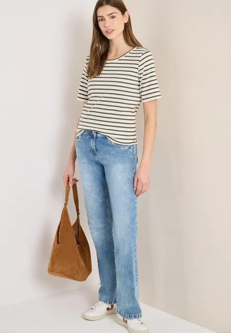 Basic T-Shirt in Rippstruktur khaki