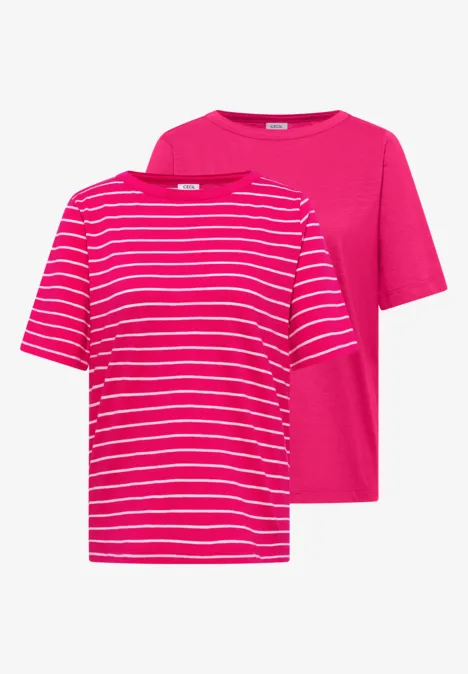 Shirt met strepen in een 2-pack vanilla white/beetroot pink Twee roze t-shirts, één gestreept, één effen, korte mouwen.