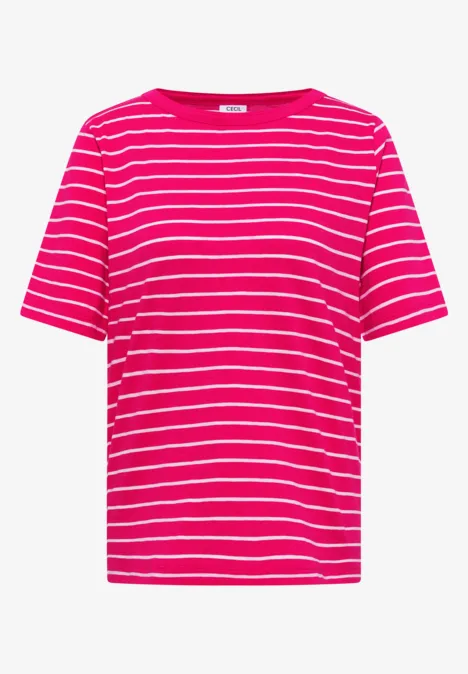 Shirt met strepen in een 2-pack vanilla white/beetroot pink Roze T-shirt met witte strepen en korte mouwen.