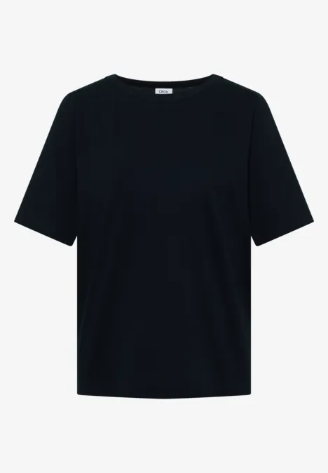 Shirt met strepen in een 2-pack vanilla white/universal blue Een eenvoudig, zwart T-shirt met korte mouwen en ronde hals.