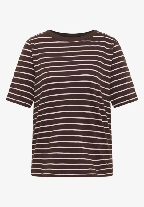 Shirt met strepen in een 2-pack macchiato brown/blush rose Bruin T-shirt met witte strepen, ronde hals en korte mouwen.
